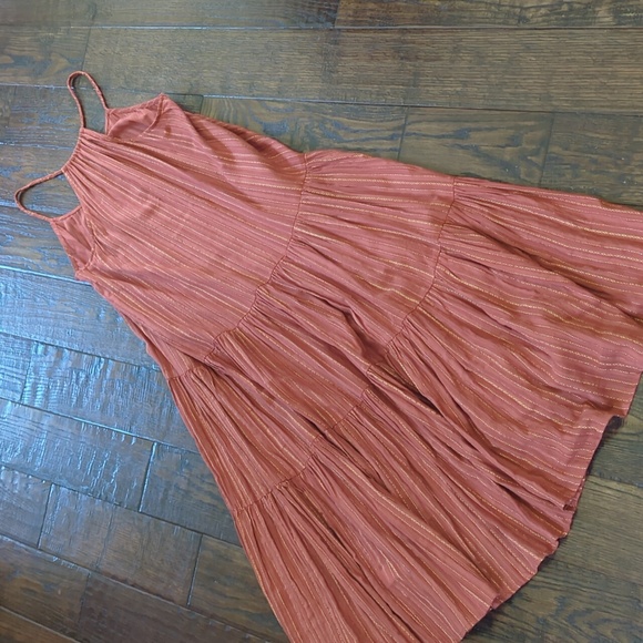 ANTHRO I NWOT Rust Terra Cotta Gauze Tiered Halter Maxi Dress by Frye, L - Picture 12 of 15